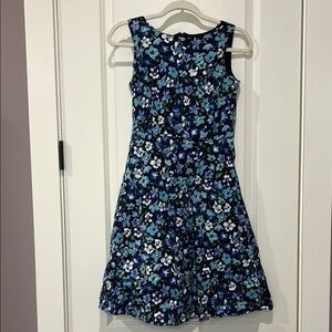 Talbots Blue Asymmetrical Blue Floral Print Sleeveless Dress